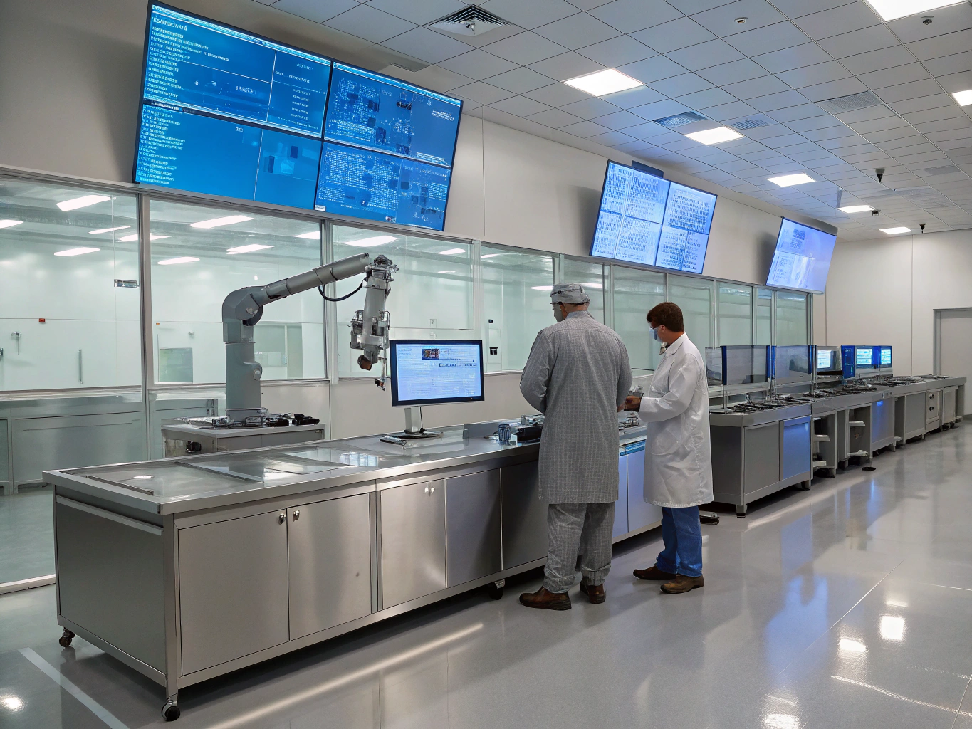 Futuristic AI research laboratory with glowing neural interfaces